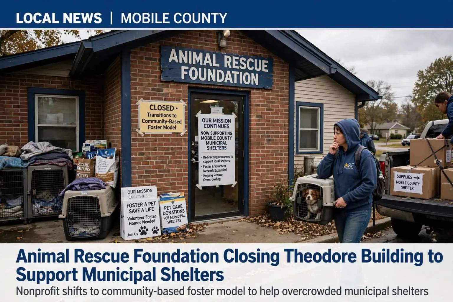 Illustration for the news story: Animal Rescue Foundation Closing Theodore Building to Support Municipal Shelters