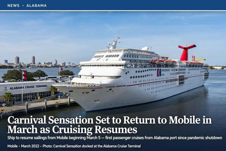 Illustration for the news story: Carnival Sensation Set to Return to Mobile in March as Cruising Resumes