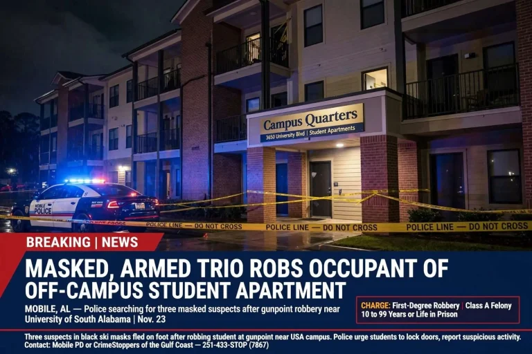 Illustration for the news story: Masked, Armed Trio Robs Occupant of Off-Campus USA Student Apartment