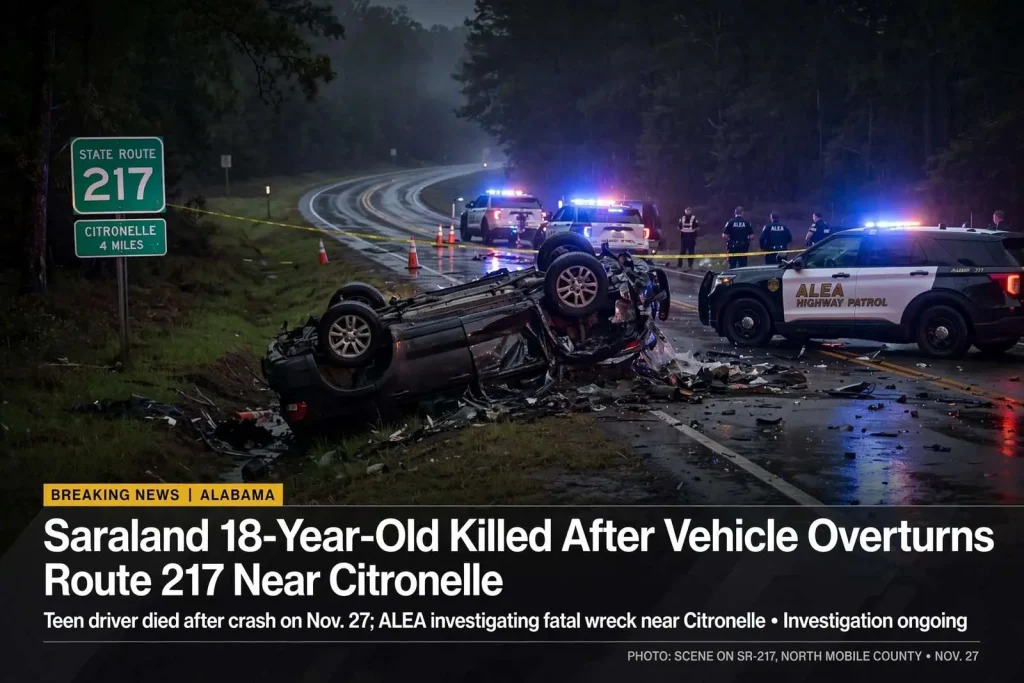 Illustration for the news story: Saraland 18-Year-Old Killed After Vehicle Overturns on State Route 217 Near Citronelle