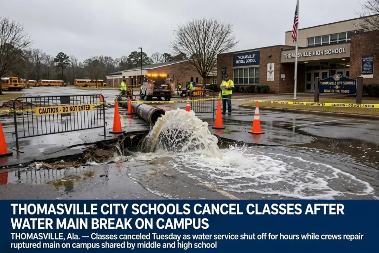 Illustration for the news story: Thomasville City Schools Cancel Classes After Water Main Break on Campus