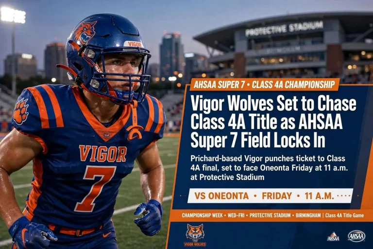 Illustration for the news story: Vigor Wolves Set to Chase Class 4A Title as AHSAA Super 7 Field Locks In