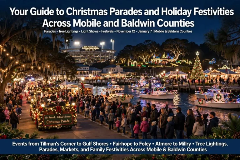 Illustration for the news story: Your Guide to Christmas Parades and Holiday Festivities Across Mobile and Baldwin Counties