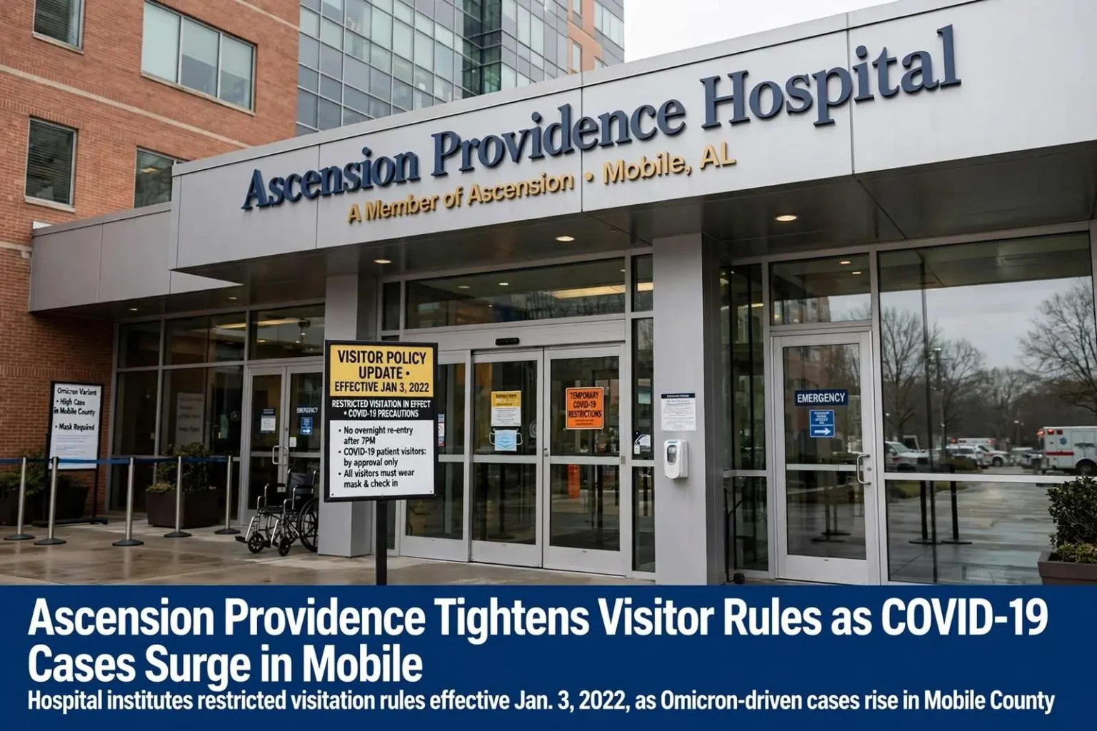 Illustration for the news story: Ascension Providence Tightens Visitor Rules as COVID-19 Cases Surge in Mobile