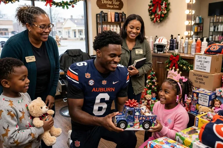 Illustration for the news story: Auburn football player helps deliver Christmas toys to Clarke County children