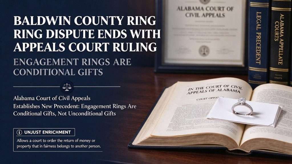 Illustration for the news story: Baldwin County Ring Dispute Ends With Appeals Court Ruling: Engagement Rings Are Conditional Gifts