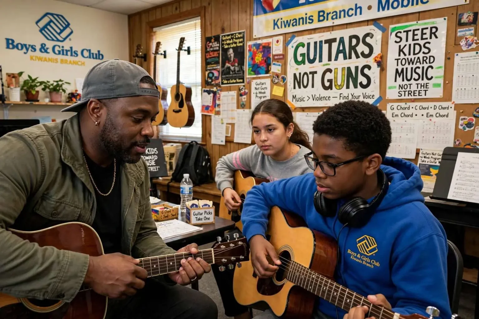 Illustration for the news story: Guitars Not Guns: Mobile Boys & Girls Club Program Steers Kids Toward Music Instead of the Street