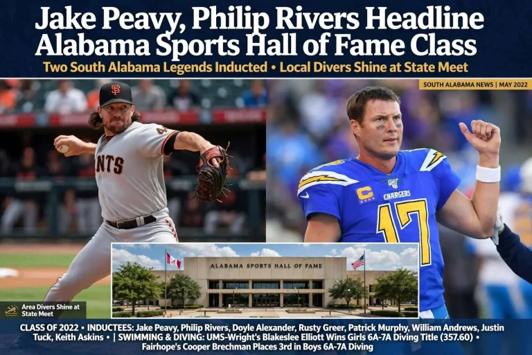 Illustration for the news story: Jake Peavy, Philip Rivers headline Alabama Sports Hall of Fame class with local ties; area divers shine at state meet