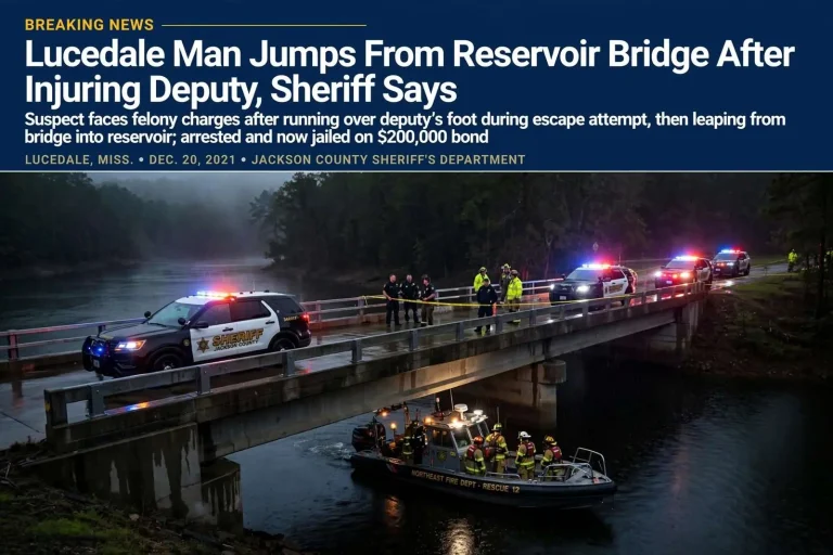 Illustration for the news story: Lucedale Man Jumps From Reservoir Bridge After Injuring Deputy, Sheriff Says