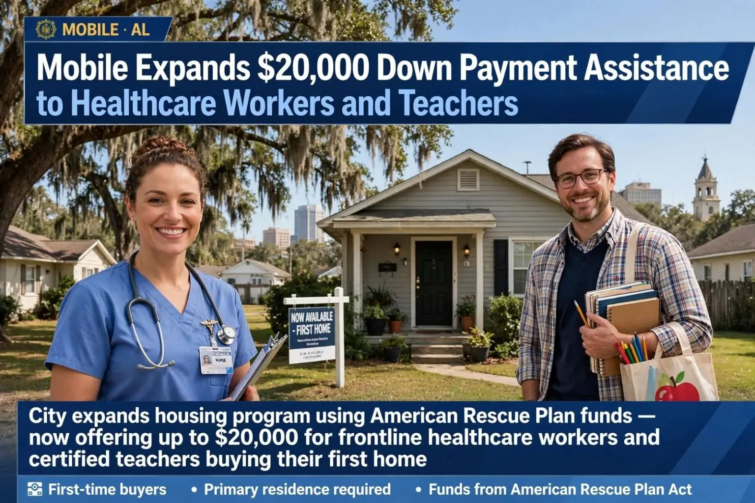 Illustration for the news story: Mobile Expands $20,000 Down Payment Assistance to Healthcare Workers and Teachers
