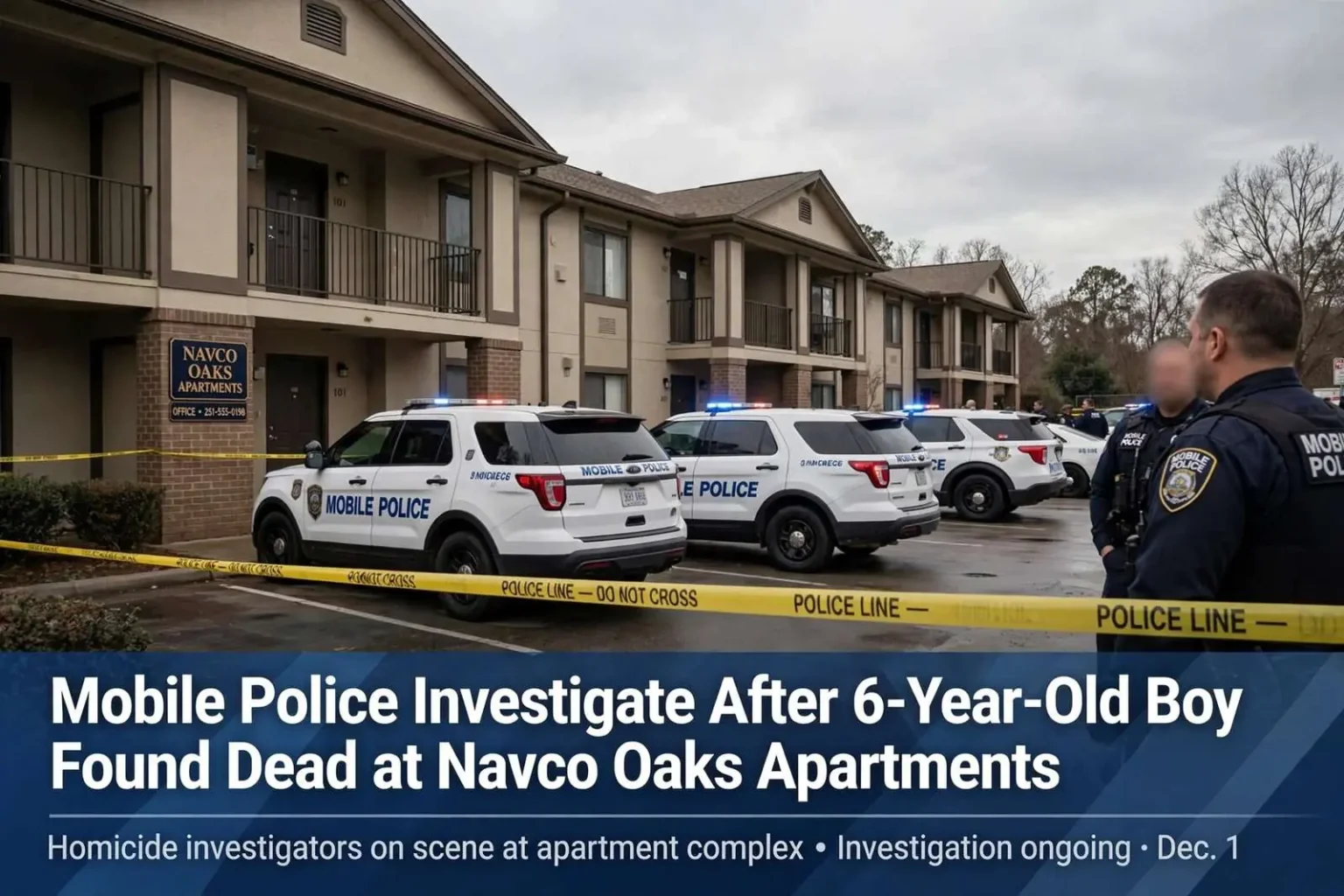 Illustration for the news story: Mobile Police Investigate After 6-Year-Old Boy Found Dead at Navco Oaks Apartments