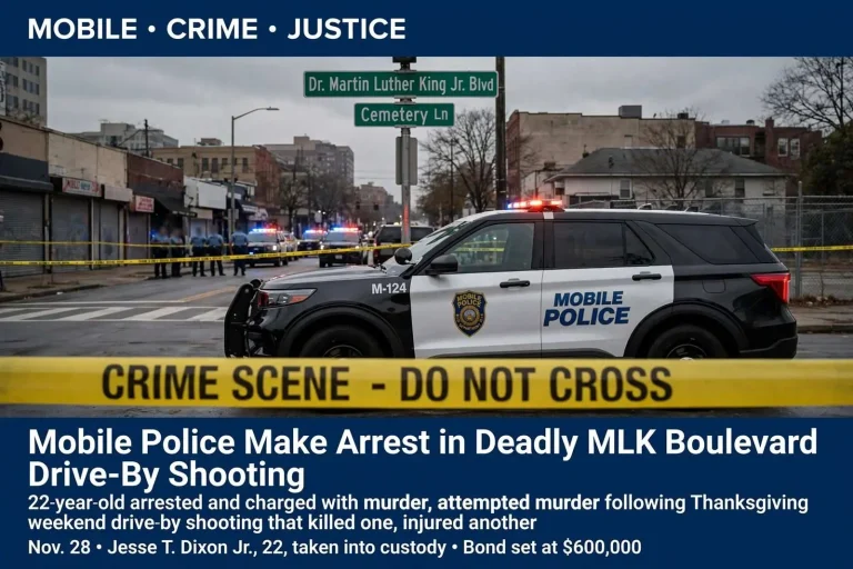 Illustration for the news story: Mobile Police Make Arrest in Deadly MLK Boulevard Drive-By Shooting