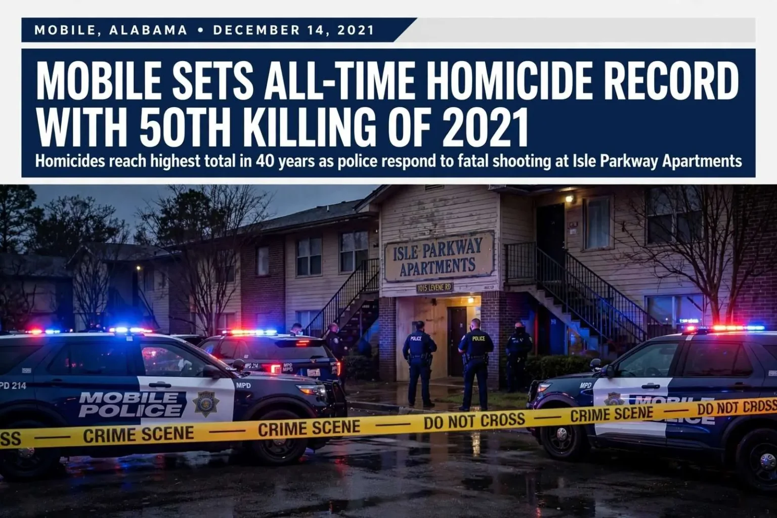 Illustration for the news story: Mobile Sets All-Time Homicide Record With 50th Killing of 2021