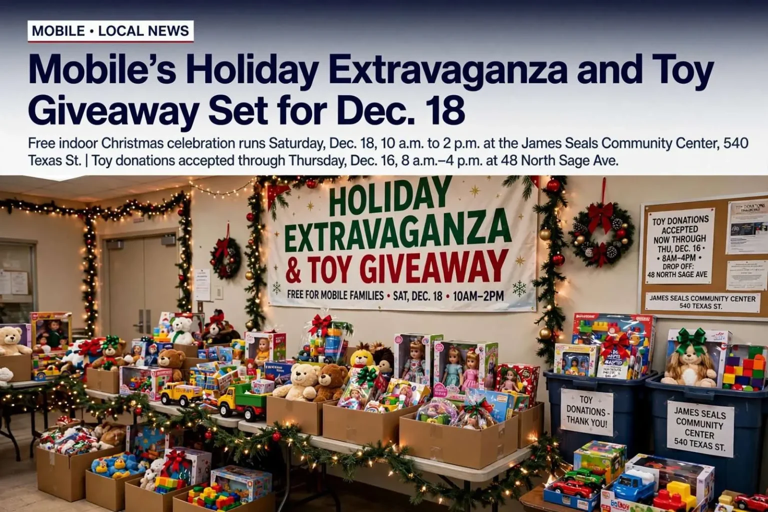Illustration for the news story: Mobile’s Holiday Extravaganza and Toy Giveaway Set for Dec. 18