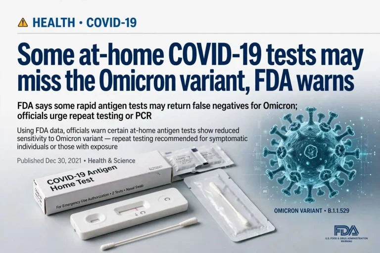 Illustration for the news story: Some at-home COVID-19 tests may miss the Omicron variant, FDA warns