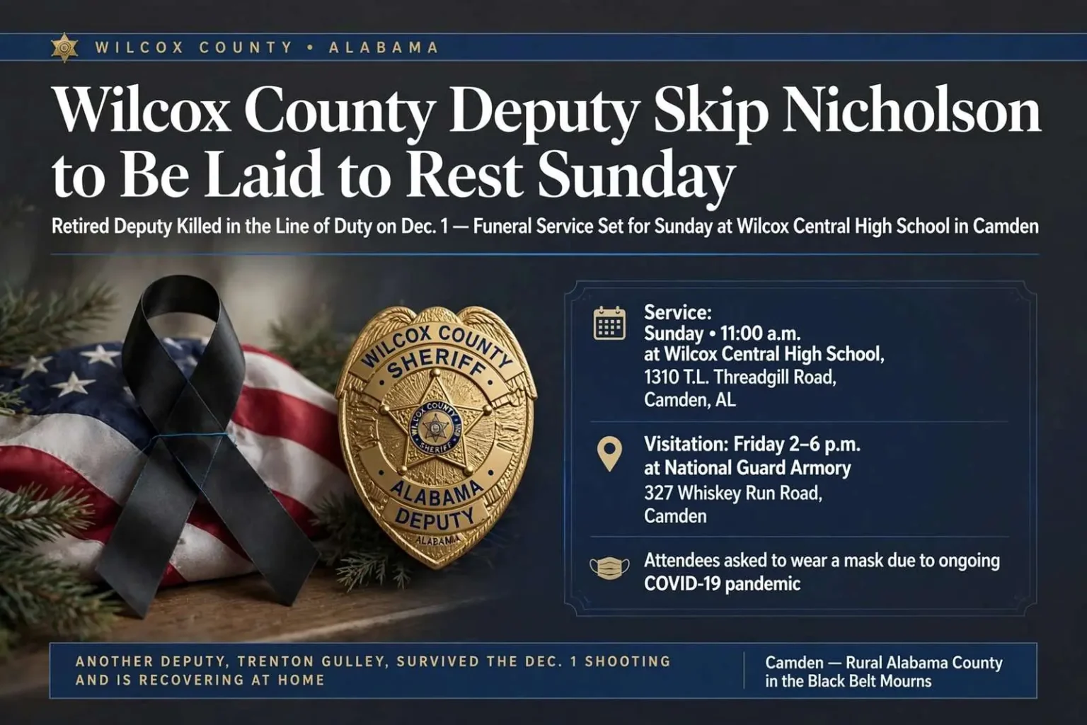 Illustration for the news story: Wilcox County Deputy Skip Nicholson to Be Laid to Rest Sunday After Line-of-Duty Death
