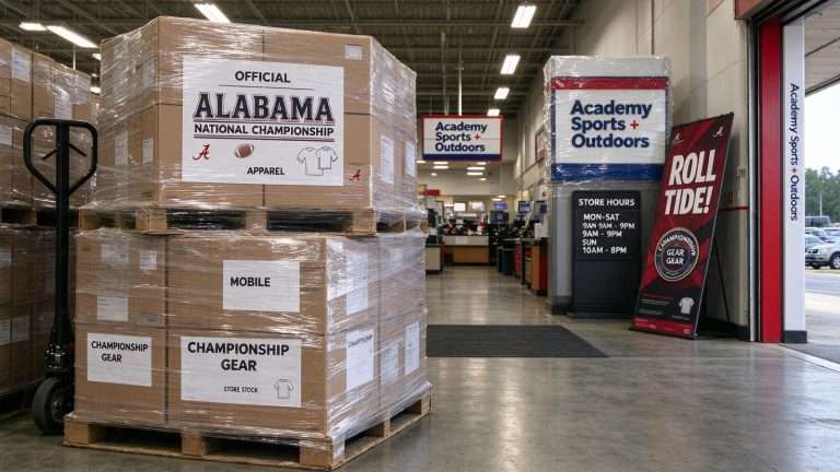 Illustration for the news story: Alabama Championship Gear Hits Academy Sports Shelves in Mobile Ahead of Title Game