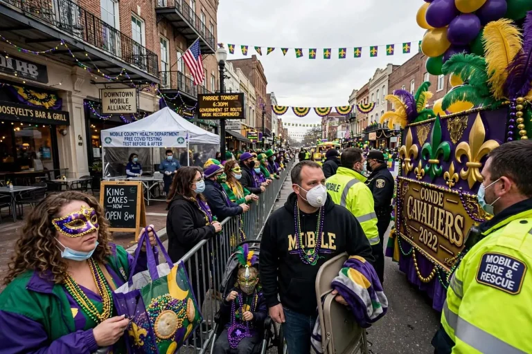 Illustration for the news story: As Omicron Strains Staffing, Mobile Prepares for Its Biggest Mardi Gras in Years