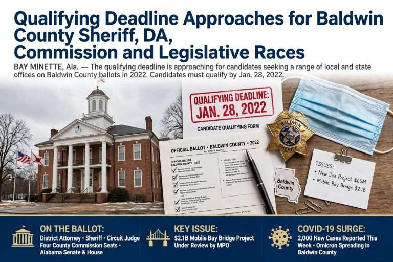 Illustration for the news story: Qualifying Deadline Approaches for Baldwin County Sheriff, DA, Commission and Legislative Races
