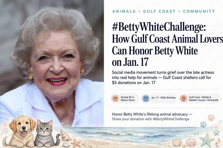 Illustration for the news story: #BettyWhiteChallenge: How Gulf Coast Animal Lovers Can Honor Betty White on Jan. 17