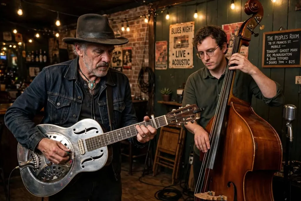 Illustration for the news story: Bluesman ‘Ghost Man’ Ric McNaughton Brings Juke Joint Sounds to The Peoples Room