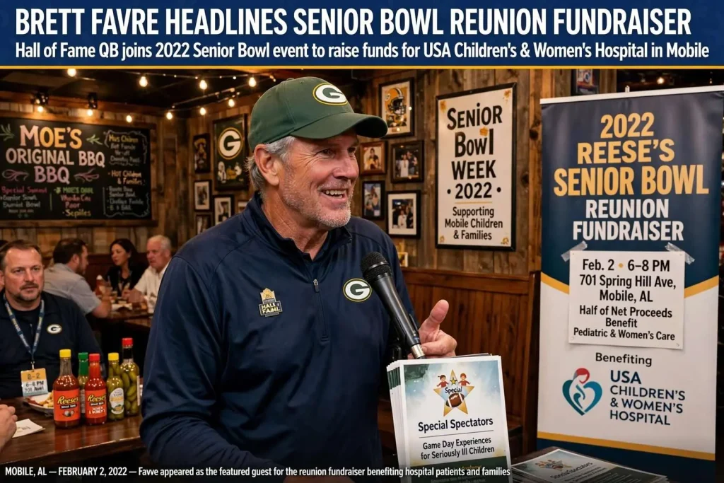 Illustration for the news story: Brett Favre Headlines Senior Bowl Reunion Fundraiser Benefiting Mobile Children’s Hospital