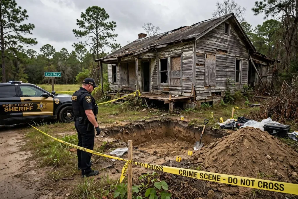 Illustration for the news story: Buried Beneath the Floor: MCSO Identifies Body Found Under Abandoned Lott Road House
