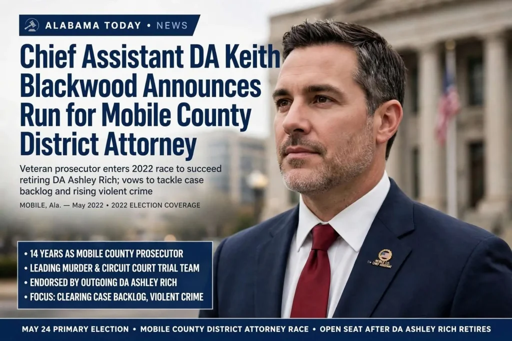 Illustration for the news story: Chief Assistant DA Keith Blackwood Announces Run for Mobile County District Attorney