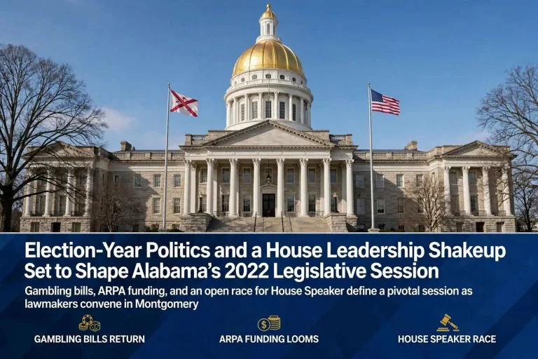 Illustration for the news story: Election-Year Politics and a House Leadership Shakeup Set to Shape Alabama’s 2022 Legislative Session
