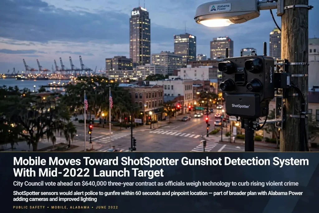 Illustration for the news story: Mobile Moves Toward ShotSpotter Gunshot Detection System With Mid-2022 Launch Target