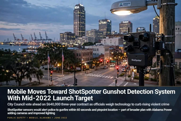 Illustration for the news story: Mobile Moves Toward ShotSpotter Gunshot Detection System With Mid-2022 Launch Target