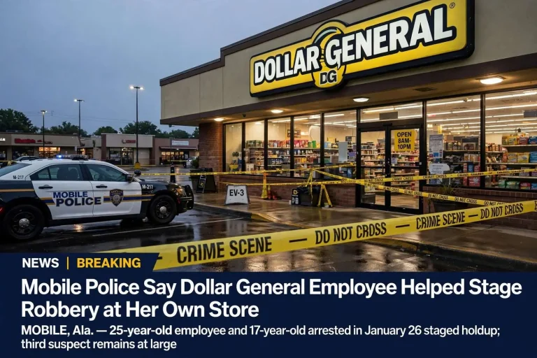 Illustration for the news story: Mobile Police Say Dollar General Employee Helped Stage Robbery at Her Own Store