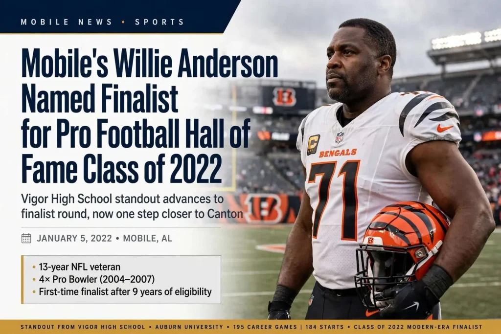 Illustration for the news story: Mobile’s Willie Anderson Named Finalist for Pro Football Hall of Fame Class of 2022