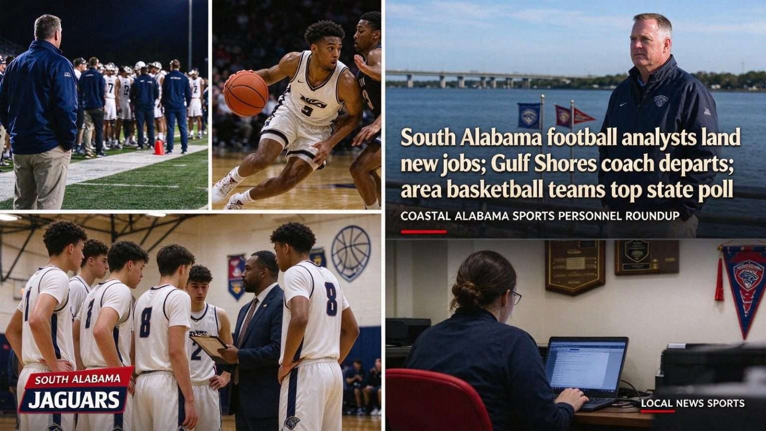 Illustration for the news story: South Alabama football analysts land new jobs; Gulf Shores coach departs; area basketball teams top state poll