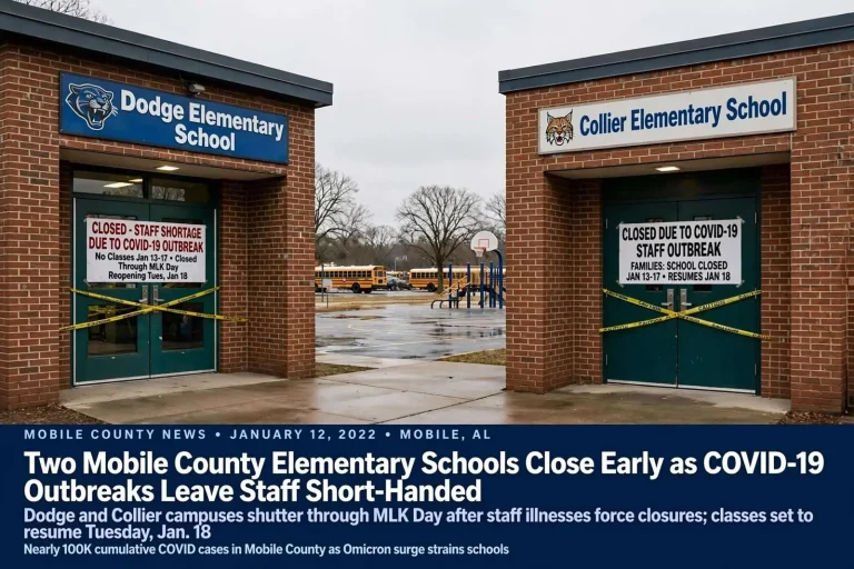 Illustration for the news story: Two Mobile County Elementary Schools Close Early as COVID-19 Outbreaks Leave Staff Short-Handed