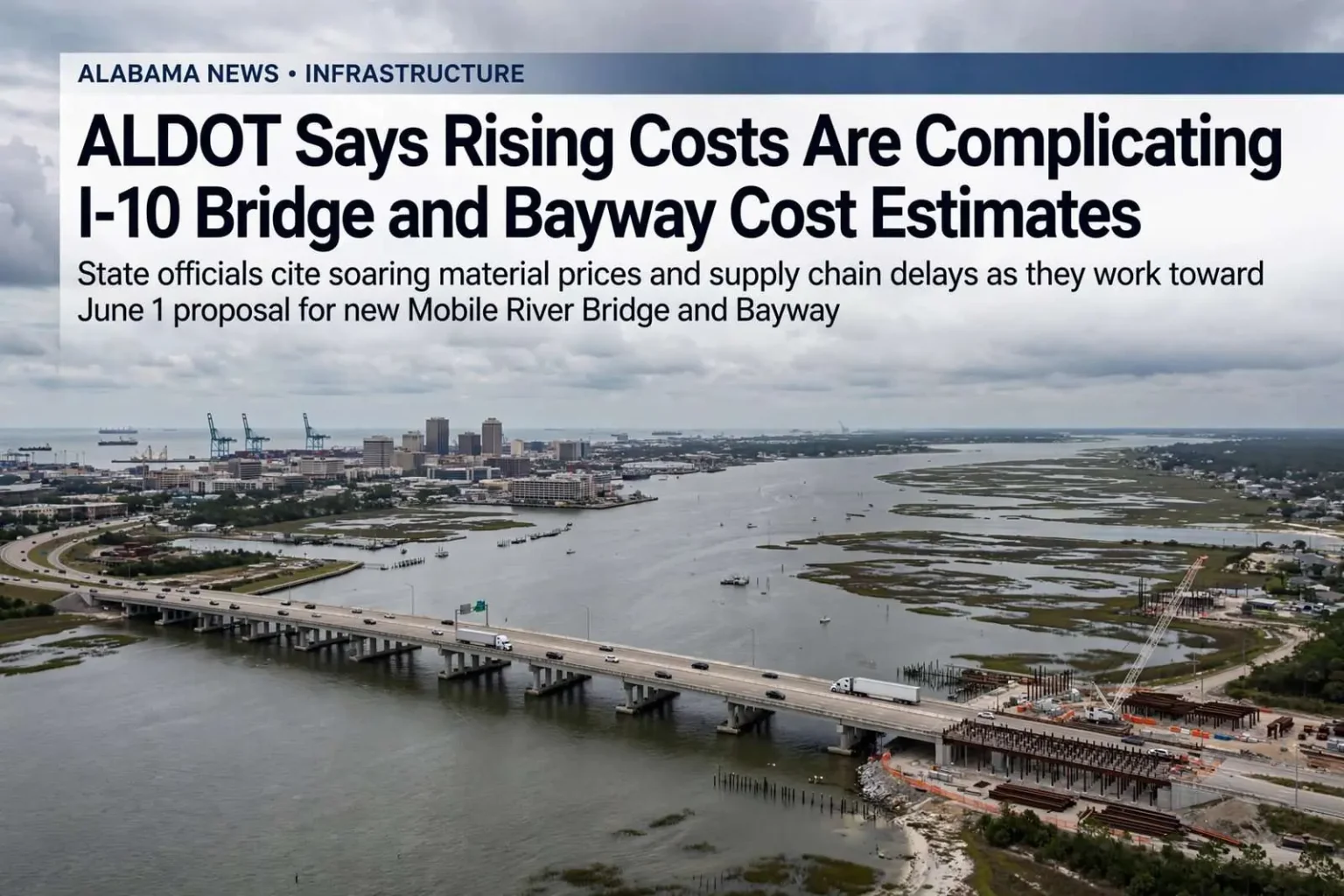 Illustration for the news story: ALDOT Says Rising Costs Are Complicating I-10 Bridge and Bayway Cost Estimates