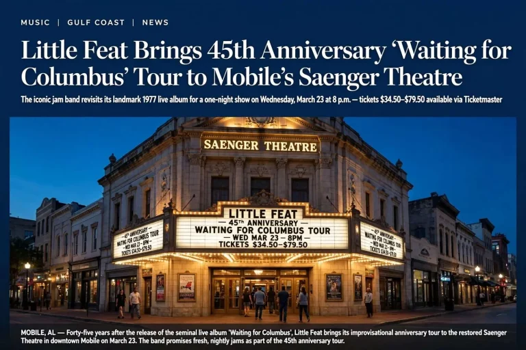 Illustration for the news story: Little Feat Brings 45th Anniversary ‘Waiting for Columbus’ Tour to Mobile’s Saenger Theatre