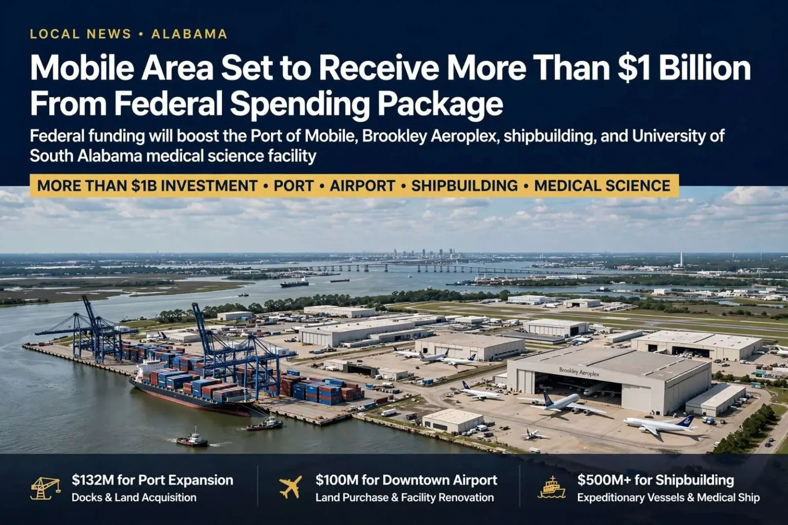 Illustration for the news story: Mobile Area Set to Receive More Than $1 Billion From Federal Spending Package