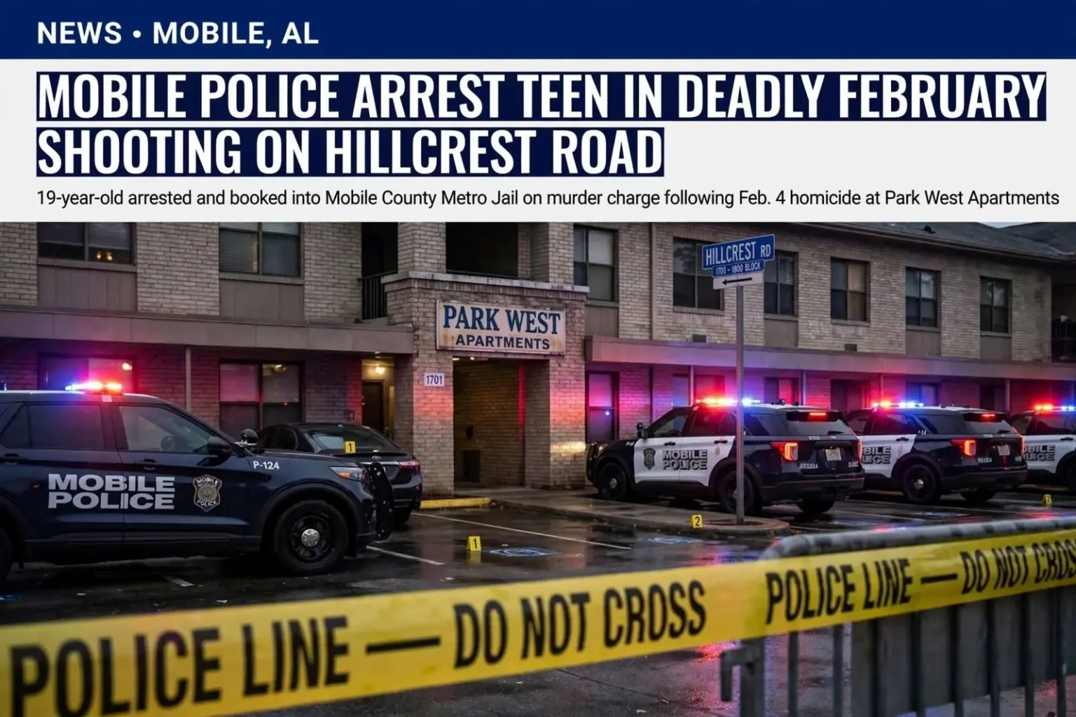 Illustration for the news story: Mobile Police Arrest Teen in Deadly February Shooting on Hillcrest Road