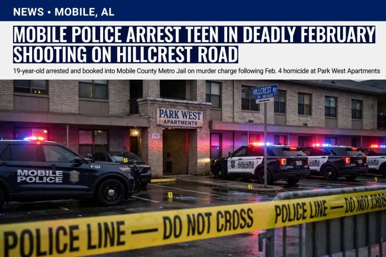 Illustration for the news story: Mobile Police Arrest Teen in Deadly February Shooting on Hillcrest Road