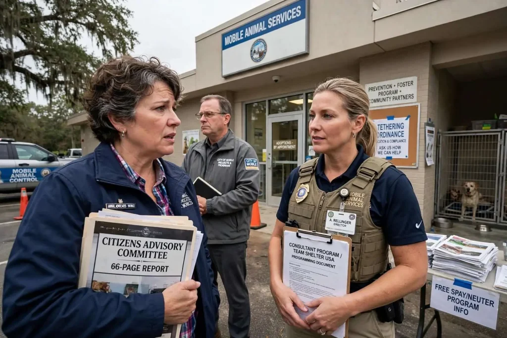 Illustration for the news story: Mobile’s Push for a New Animal Shelter Runs Into Resistance Over Consultant-Driven Overhaul