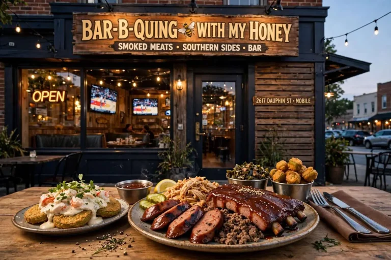 Illustration for the news story: Restaurant Review: Bar-B-Quing With My Honey Brings Smoked Meats and Southern Sides to Midtown Mobile