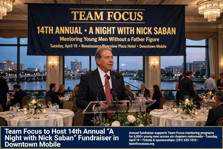 Illustration for the news story: Team Focus to Host 14th Annual “A Night with Nick Saban” Fundraiser in Downtown Mobile