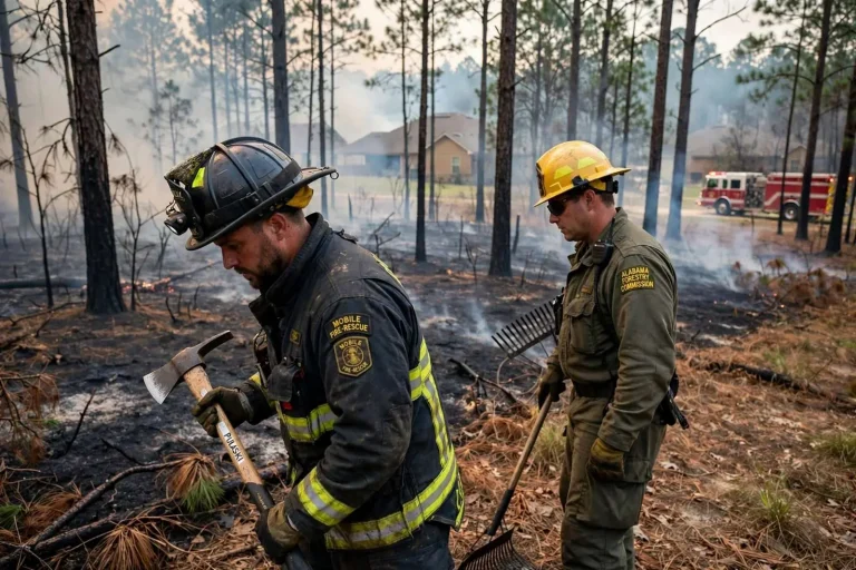 Illustration for the news story: 80-Plus Acres Charred as Mobile County Brush Fire Smolders Near Homes