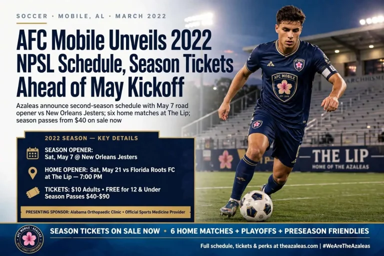 Illustration for the news story: AFC Mobile Unveils 2022 NPSL Schedule, Season Tickets Ahead of May Kickoff