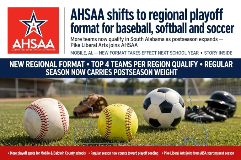 Illustration for the news story: AHSAA shifts to regional playoff format for baseball, softball and soccer