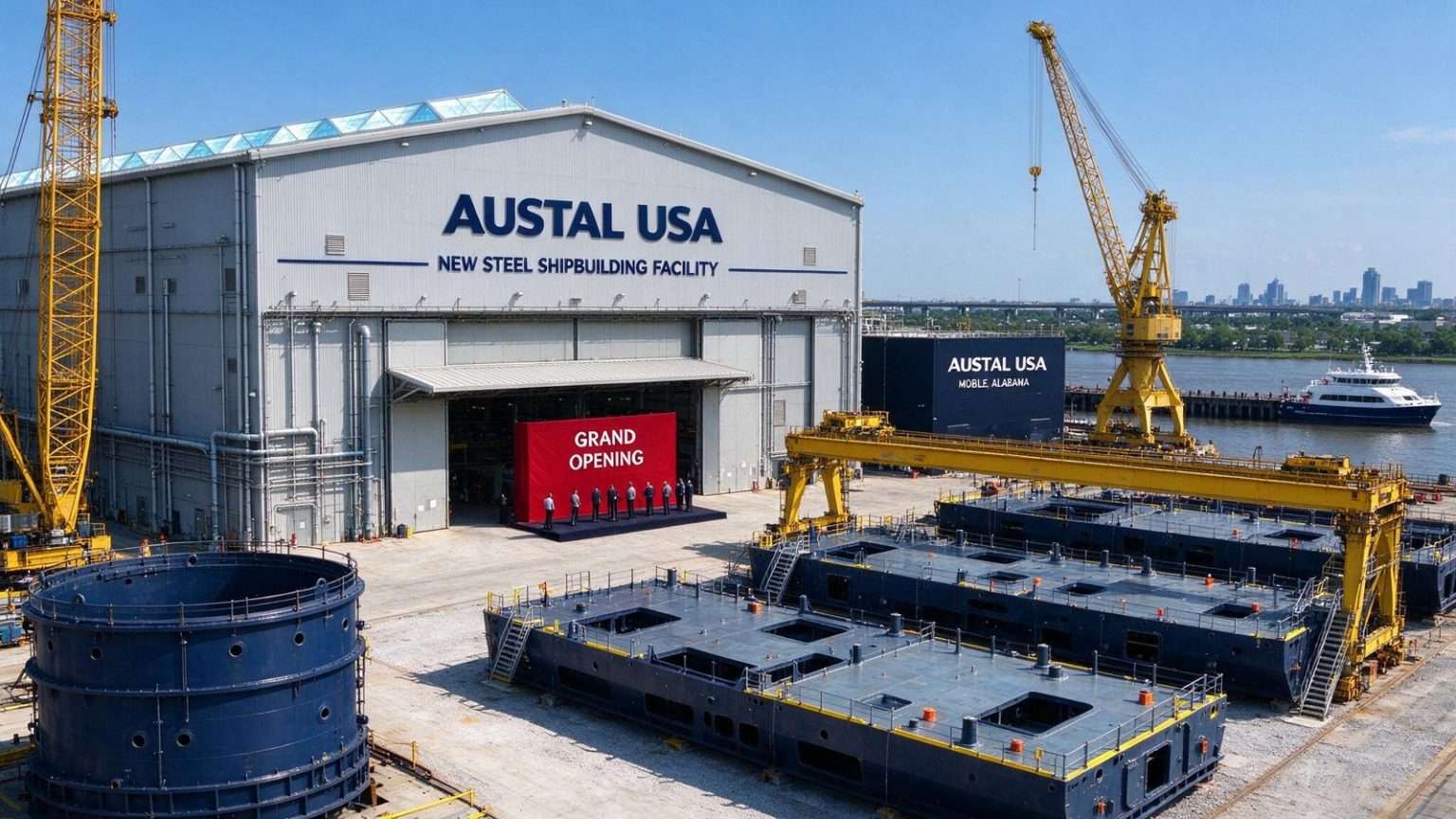 Illustration for the news story: Austal USA Celebrates Opening of New Steel Shipbuilding Facility in Mobile