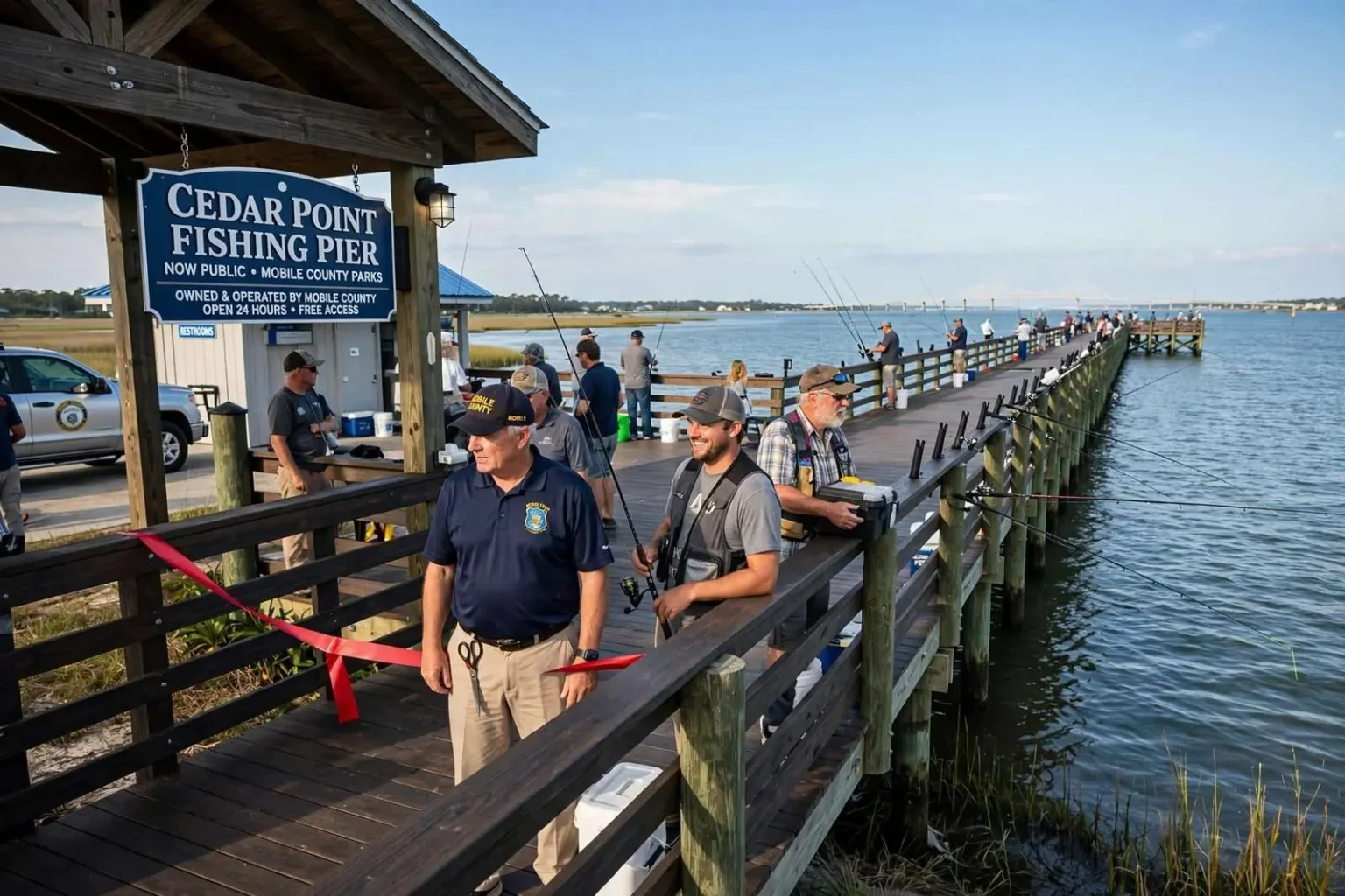 Illustration for the news story: Cedar Point Fishing Pier Reopens Under Mobile County Ownership After $2.2 Million Purchase