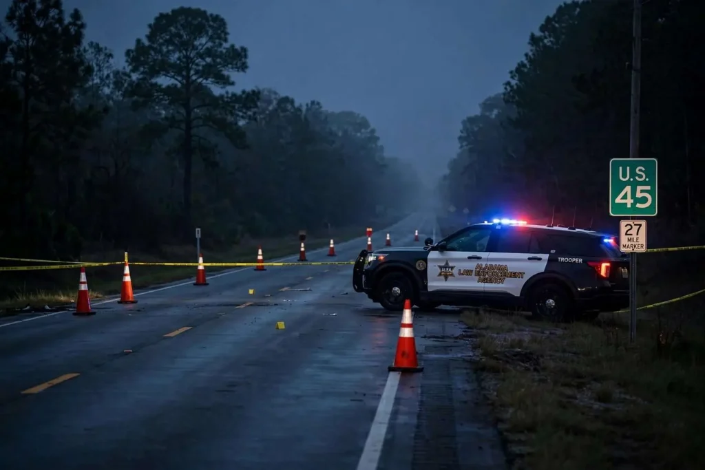 Illustration for the news story: Citronelle Woman, 61, Struck and Killed While Walking Along U.S. 45
