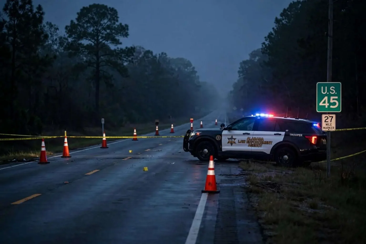 Illustration for the news story: Citronelle Woman, 61, Struck and Killed While Walking Along U.S. 45